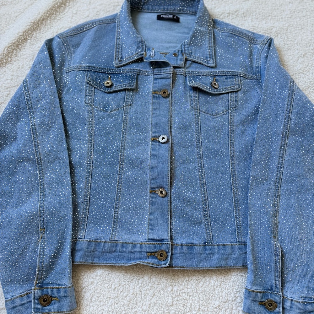 Phoebe J. Collection Rhinestone Bedazzled Blue Denim Jacket Sparkle Bridal Bride - Picture 10 of 16